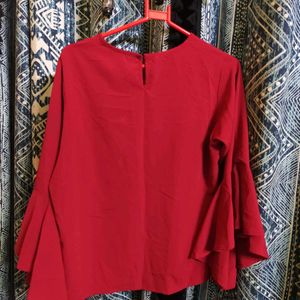 Maroon Rayon Top With Flared Sleeves