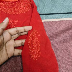 Red ♥️ Lucknowi Chiffon Kurti