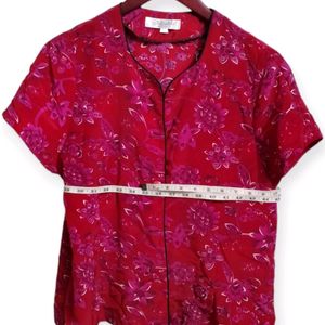 Vintage Red Floral Button-Up Blouse (Woman)