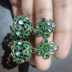 Peacock Earrings With White Stones