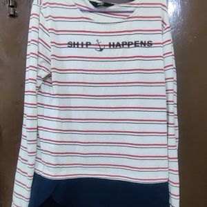 Full Sleeves White Striped T-shirt