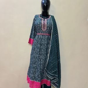 Printed Cotton Anarkali Suit Set