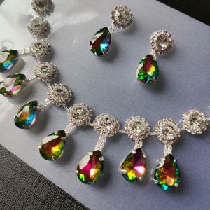 Multicolour Crystal Necklace Set With Earings