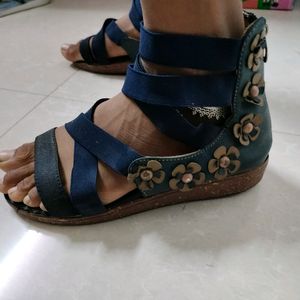 Navy Blue Floral Sandals