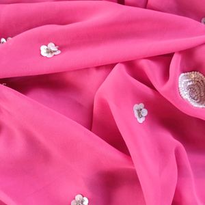 Lovely pink Pearl Work saree Georgette