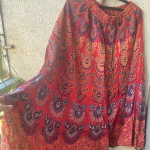 Ghaghra Type Maxi Boho Skirt (Orange)