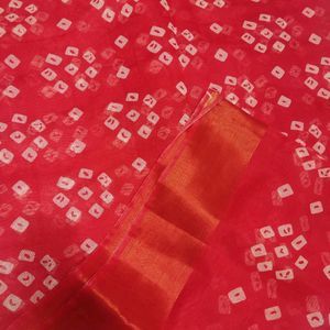 Red Bhandej Saree