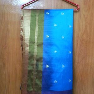 Blue Silk Saree With Purple Zari Border