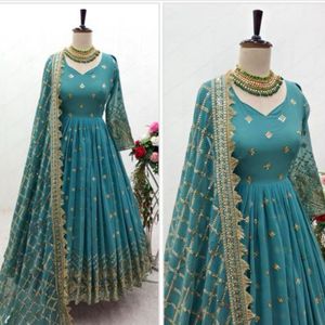 Blue Anarkali Suit With Heavy Dupatta