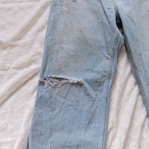 Ripped Blue Wide Leg Jeans