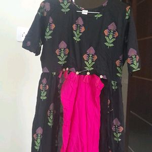 Front Open Cut Kurta With Pink Plazo