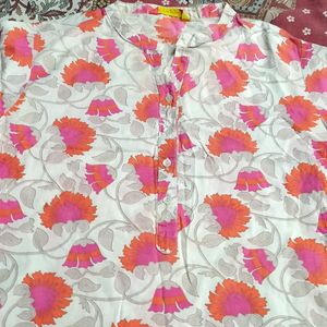 grey with orange /red flower print  design kurti