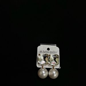 Zirconia Crystal And Faux Pearl Drop Earrings