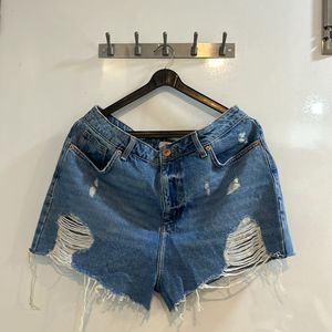 Forever 21 Ripped Blue Denim Shorts