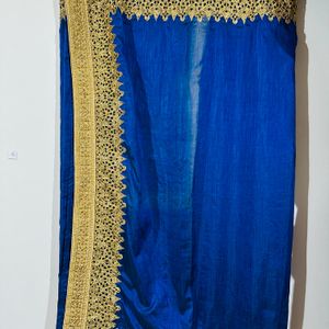 Party Wear Navy Blue Saree With Golden Work