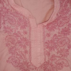 Chikankari Embroidery Peach Kurti