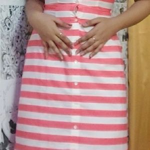 Cute Striped Pink And White Collared Bodycon Dress