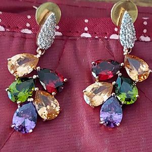 Multicolor CZ 18K Gold Plated Dangle Drop earrings