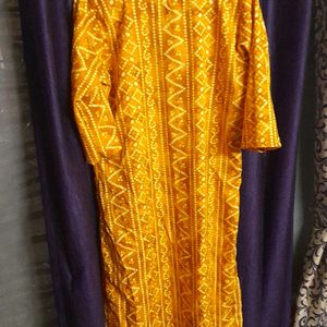 Beautiful yellow badhni print polyester kurti....N