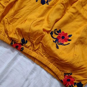 Thread embroidered Mustard cro top