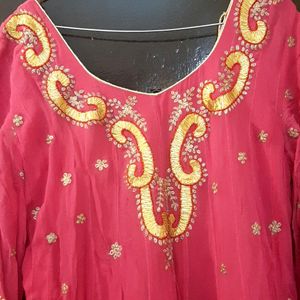 Beautiful ROSE PINK & GREEN LONG ANARKALI KURTA