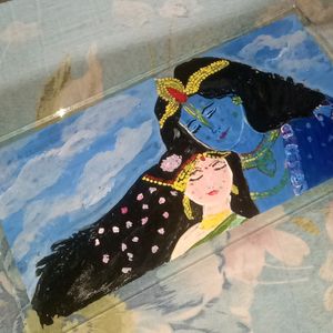 Hand Made Glass Painting Of Radha Krishna