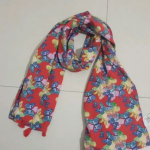 Red colour butterfly printed scarf