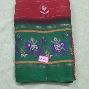 Red Color Ikkat Print Sarees