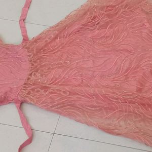 Peach Pink Wavy Gown For Girls