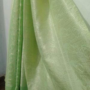 silver thread zari saree