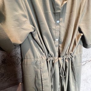 Olive Green Shirt Dress With Adjustable Waist