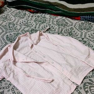 Pink And White Crop Shirt