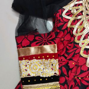 Black & Red Anarkali With Dupatta & Paijama