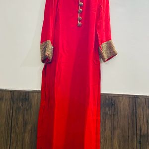 Cut Daana Work Red Kurta,Plazo And Duppta