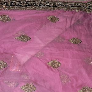 Pink Premium Chiffon Saree With Very Heavy Border