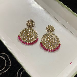 Golden Pink Heavy Chandbali Earrings