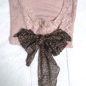 Pink Crop Top With Tie Knote