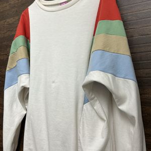 Women White And Red Colourblocked Sweatshirt