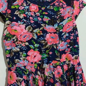 Floral Print Dress With Mesh Detail