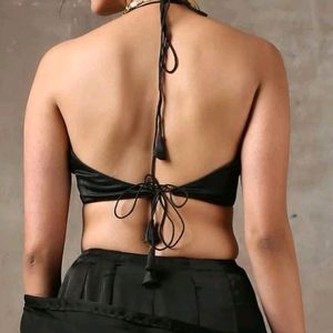 Halter Neck Silk Padded Backless Drawstring Blouse