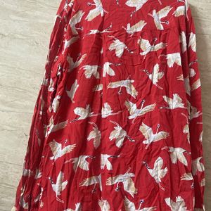 Red Shirt With Crane Print