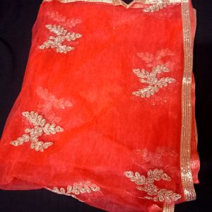 Partywear Gown With Orange Dupatta