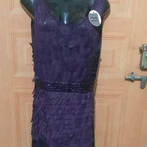 Purple Feather Look Party Wear Dress.