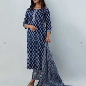 Gulmohar Jaipur Navy Blue Cotton Kurta Set