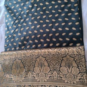 Brand New Soft Silk Black Saree With Blouse Piece