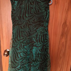 Green And Black Embroidered Dress (Women)