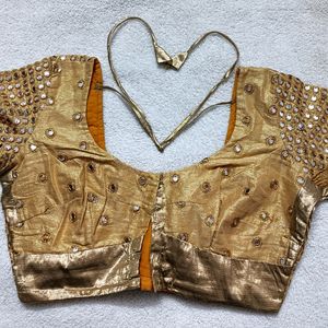 A Gold Colour Mirror Work Blouse 🥰