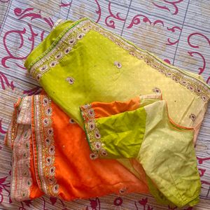 Orange And Green Saree