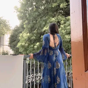 Blue Ethnic Backless Anarkali Suit