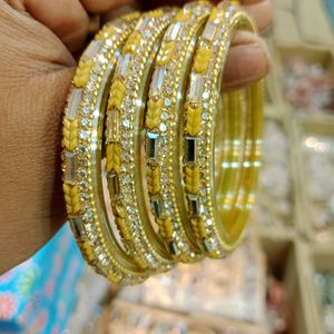 Yellow Golden Glass Bangles